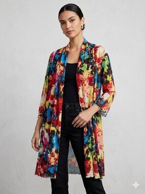 Ali Miles XL Multicolor Abstract Mesh Cardigan/Kimono